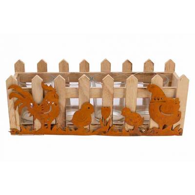 Bakje Rooster-chicks-hen Roest 24,5x8xh9 Cm Rechthoek Hout  Cosy @ Home