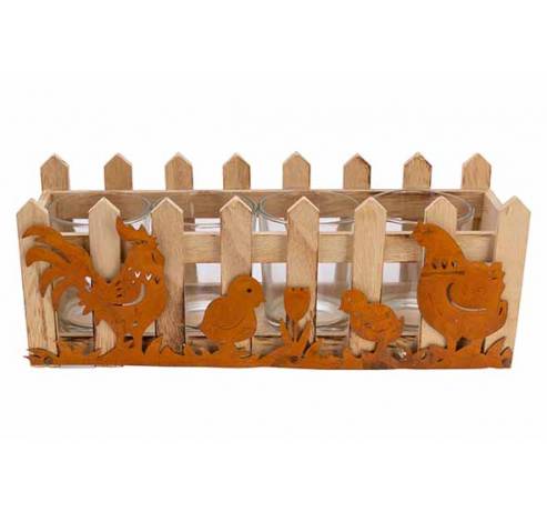 Bakje Rooster-chicks-hen Roest 24,5x8xh9 Cm Rechthoek Hout  Cosy @ Home