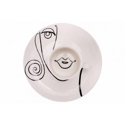 Giftset Set2 Women Drawing Blanc 19x19xh 6cm Rond Porcelaine  Cosy @ Home