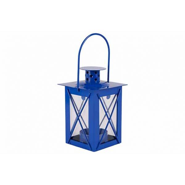 Theelichthouder Lantern Blauw 7,5x7,5xh1 2cm Metaal 