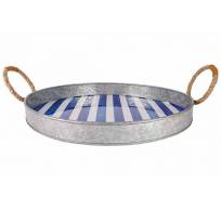 Plateau Stripes Blue Blanc 40x40xh4cm Ro Nd Metal 