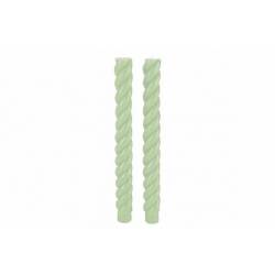 Kaars Set2 Swirl Groen 2x2xh24cm Langwer Pig Kaars 