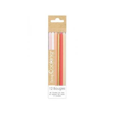 12 BOUGIES LONGUES ROSE & OR 12CM UE10 