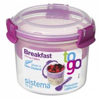 To Go ontbijtkom met onderverdeling roze 530ml  Sistema