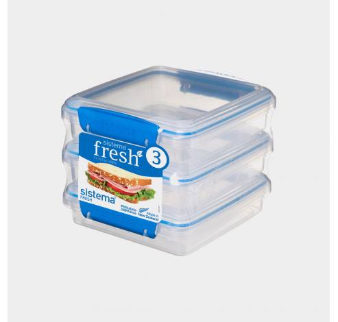Fresh set van 3 sandwich lunchboxen blauw 450ml  Sistema
