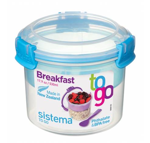To Go set van 2 ontbijtkommen met onderverdeling blauw en roze 530ml  Sistema