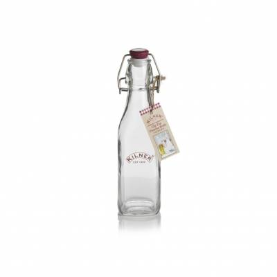 Vierkante glazen fles met plastic beugelsluiting 250ml  Kilner