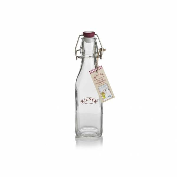 Vierkante glazen fles met plastic beugelsluiting 250ml 
