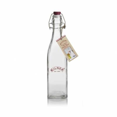 Vierkante glazen fles met plastic beugelsluiting 550ml  Kilner
