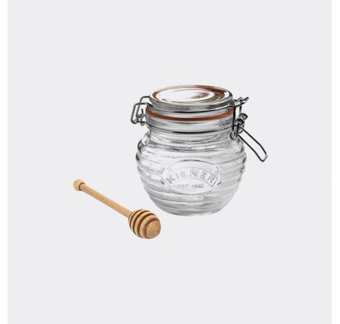 Glazen honingpot met houten honinglepel in cadeauverpakking 400ml   Kilner