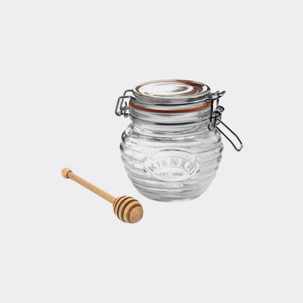 Glazen honingpot met houten honinglepel in cadeauverpakking 400ml  