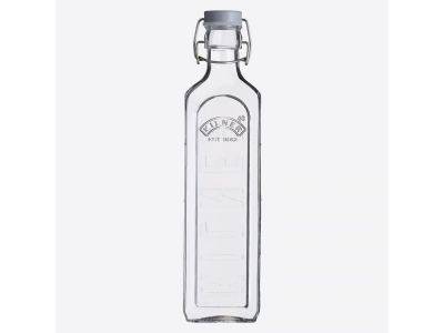 Vierkante glazen fles met grijze beugelsluiting 1L