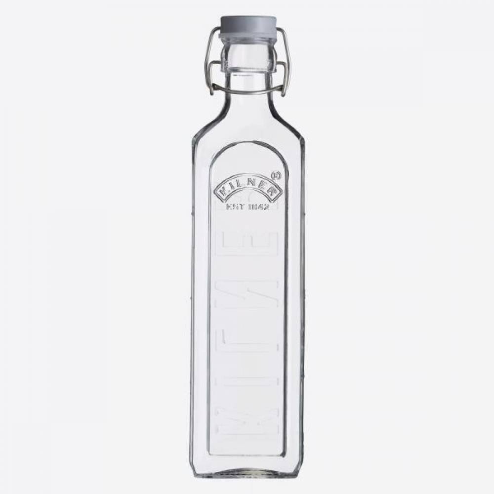 Vierkante glazen fles met grijze beugelsluiting 1L 