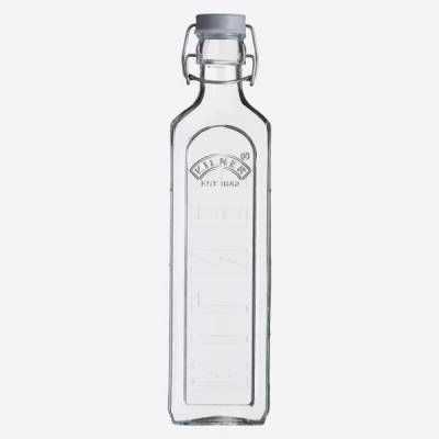 Vierkante glazen fles met grijze beugelsluiting 1L  Kilner