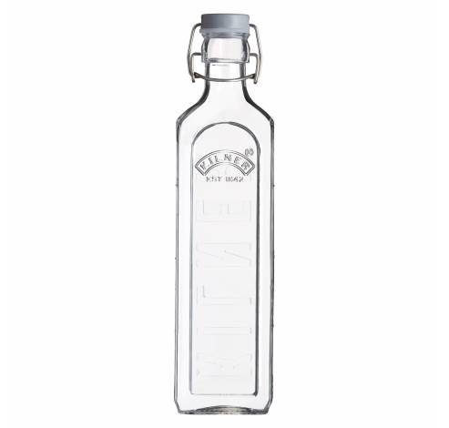 Vierkante glazen fles met grijze beugelsluiting 1L  Kilner