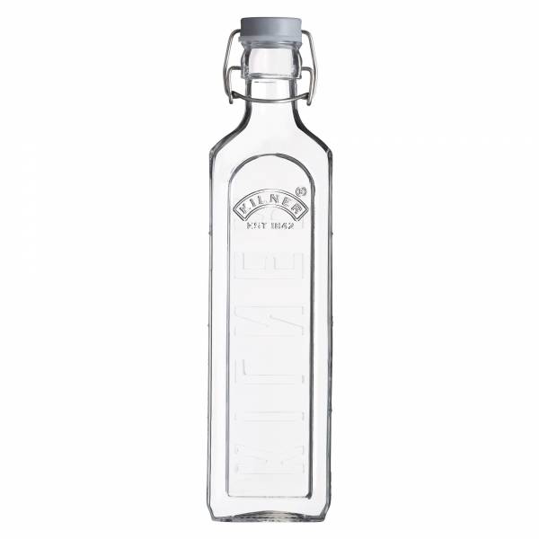 Kilner Vierkante glazen fles met grijze beugelsluiting 1L