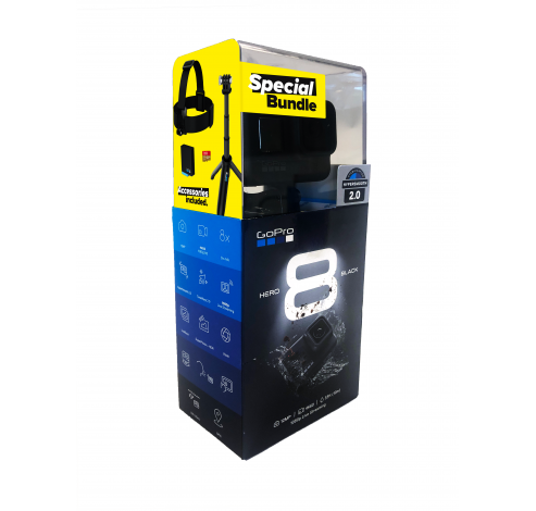H8 Hard Bundle: GoPro HERO8 Zwart + SD kaart + Headstrap + batterij + shorty  GoPro