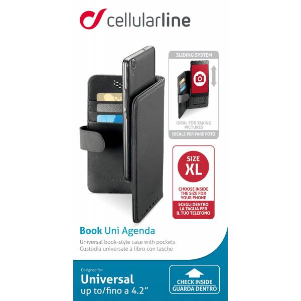 Cellularline Smartphonehoesje Book universeel agenda smartphone XL zwart Cellularline Smartphonehoesje Book universeel agenda smartphone XL zwart