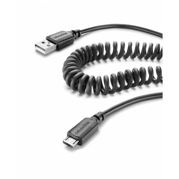 Cellularline Data kabel micro-usb opgerold zwart Cellularline Data kabel micro-usb opgerold zwart