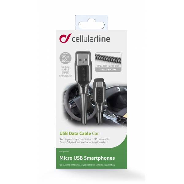 Cellularline Data kabel micro-usb opgerold zwart Cellularline Data kabel micro-usb opgerold zwart