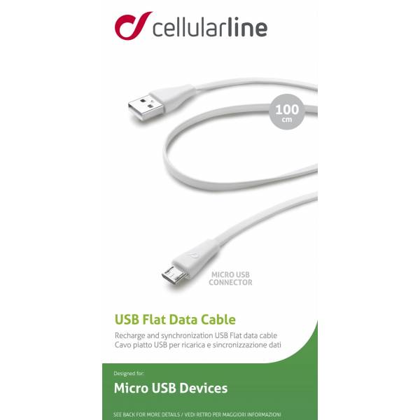 Cellularline USB-kabel Data kabel micro-usb flat wit Cellularline USB-kabel Data kabel micro-usb flat wit