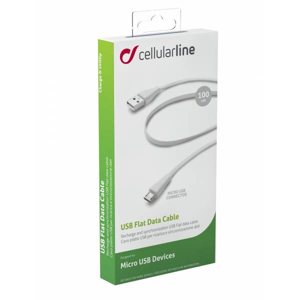 Cellularline USB-kabel Data kabel micro-usb flat wit Cellularline USB-kabel Data kabel micro-usb flat wit