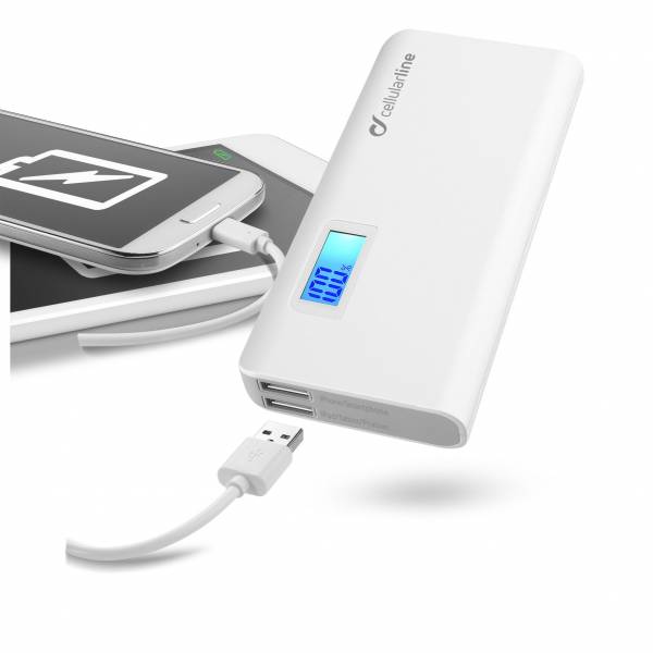 Draagbare lader dual usb free power 10.000mAh + lcd wit Cellularline Draagbare lader dual usb free power 10.000mAh + lcd wit Cellularline