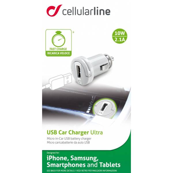 Cellularline Autolader usb 10W/2A Apple wit