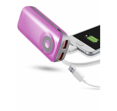 Draagbare lader dual usb free power 5200mAh roze  Cellularline