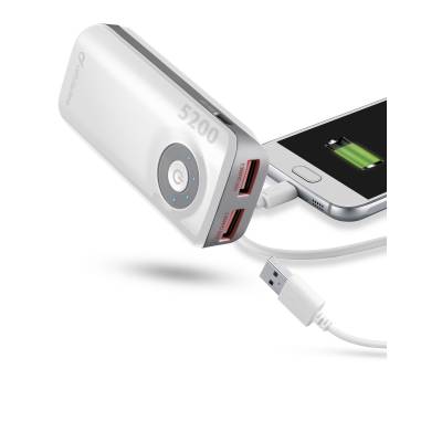 Draagbare lader dual usb free power 5200mAh wit Cellularline