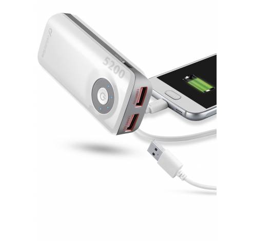 Draagbare lader dual usb free power 5200mAh wit  Cellularline