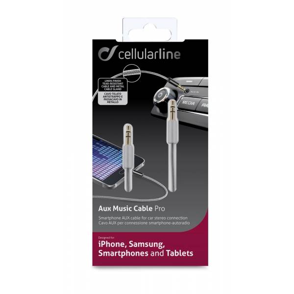 Cellularline Aux music cable 35mm to 35mm jack grijs