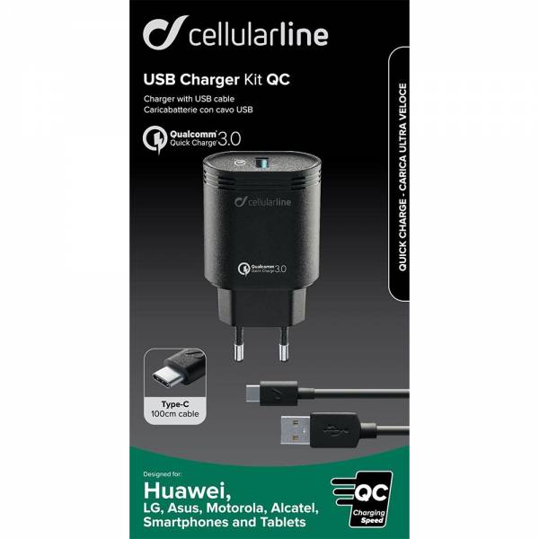 Cellularline Reislader kit 18W usb-c Qualcomm Huawei & other wit