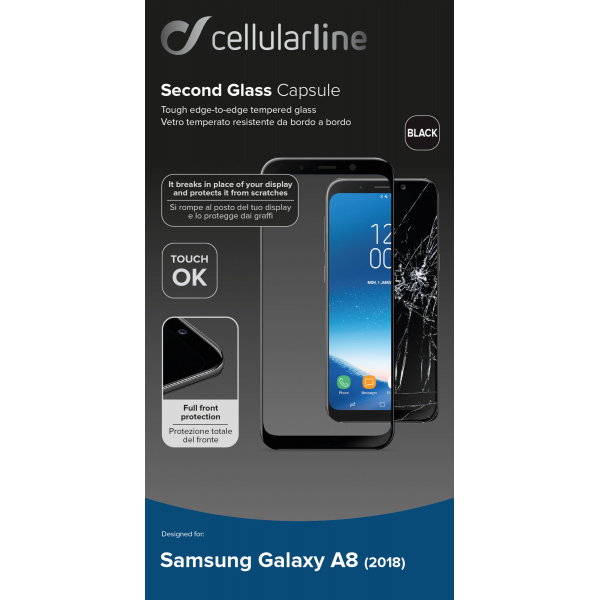 Cellularline Samsung Galaxy A8 (2018) SP gehard glas capsule zwart