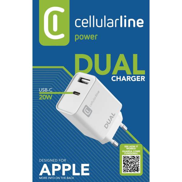 Cellularline Reislader dual usb-c 20W PD + usb wit