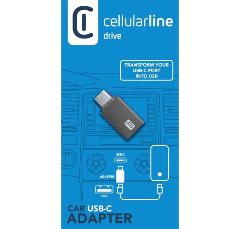 Adapter auto usb-a naar usb-c zwart  Cellularline