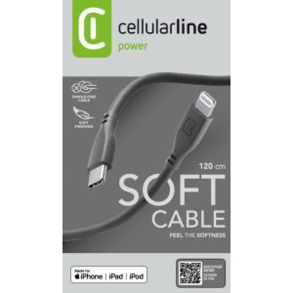Soft kabel USB-C naar Lightning 12m zwart 