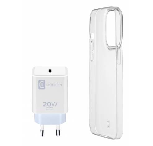 iPhone 14 Pro Starter Kit Lader USB-C 20W wit + hoesje  Cellularline