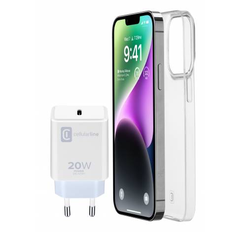 iPhone 14 Starter Kit Lader USB-C 20W wit + hoesje  Cellularline