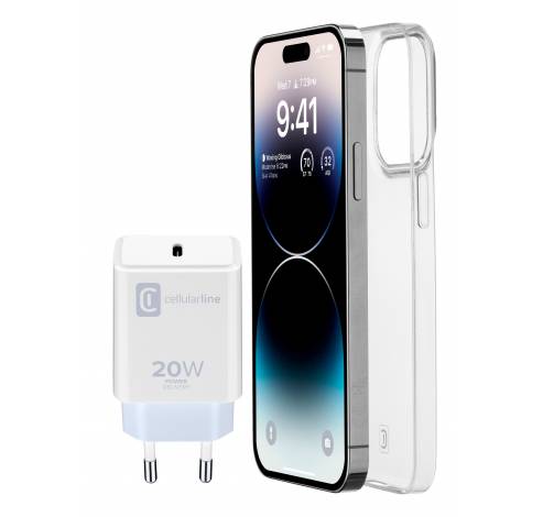 iPhone 14 Pro Max Starter Kit Charger USB-C 20W blanc + housse  Cellularline