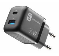 Chargeur secteur 30W GaN multipower micro USB-A + USB-C PD noir 