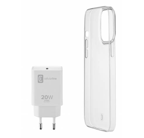 iPhone 13 starter kit reislader usb-c 20W + hoesje transparant  Cellularline