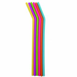 6 gebogen silicone rietjes in verschillende kleuren met reinigingsborstel 25cm 