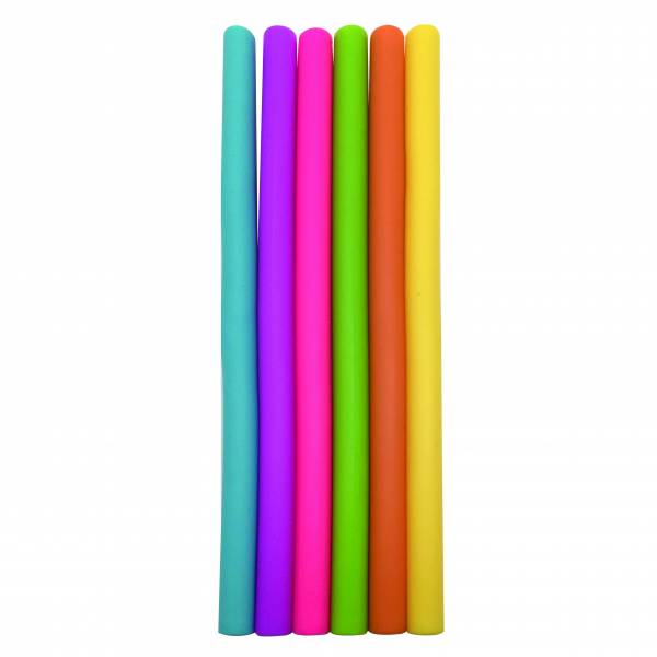 6 rechte silicone rietjes in verschillende kleuren met reinigingsborstel 25cm 