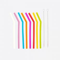 8 gebogen silicone rietjes in verschillende kleuren met reinigingsborstel 16.5cm 