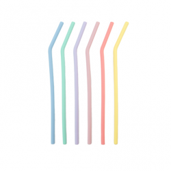 6 Gebogen silicone rietjes in pastel kleuren 25cm 