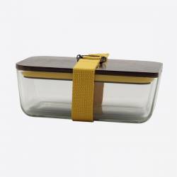 Cookut lunchbox uit glas, bamboe deksel en riem geel 20x12x8cm 