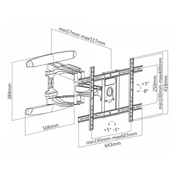 Cavus WME105 Draaibare en kantelbare TV beugel Full Motion Mount 37-70inch