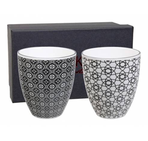 Nippon Black Teacup Set 2pcs 9.8x8.7cm Stripe & Flower/NBKCS-2 1/24  Tokyo Design Studio