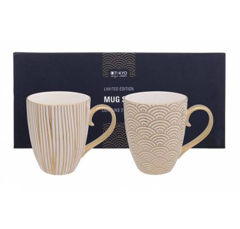 Ltd Edition Nippon Gold Mug Set 2pcs 8.5x10.2cm 380ml Wave & Lines  Tokyo Design Studio